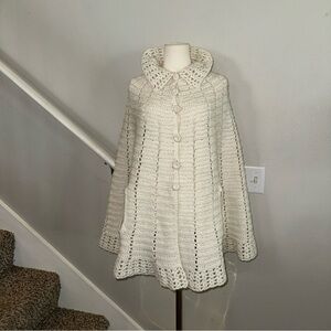 Vtg  hand made Crochet Sweater poncho Boho Cottagecore Granny Square Cardigan